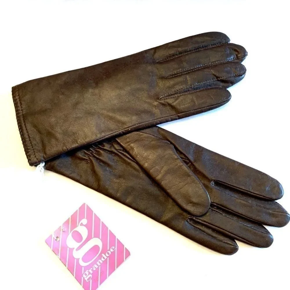 BROWN LEATHER GLOVES by GRANDOE SIZE-6.5